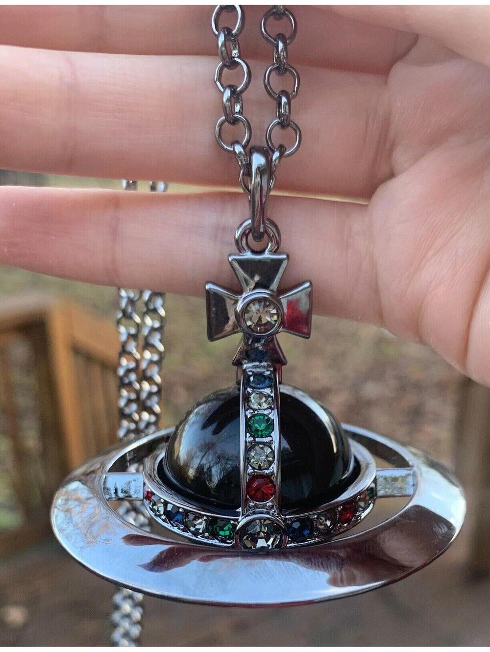 Vivienne Westwood  Necklace Giant Extra Large Orb Gunmetal Black Chrystal new